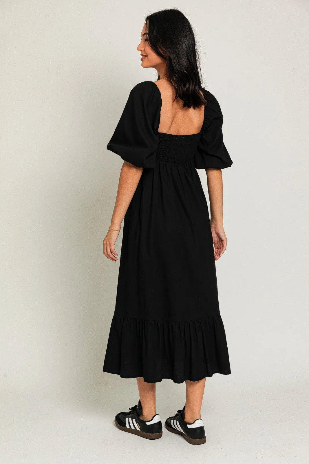 Black Square Neck Puff Sleeve Midi Dress sold by Pinkblush product image thumbnail 3