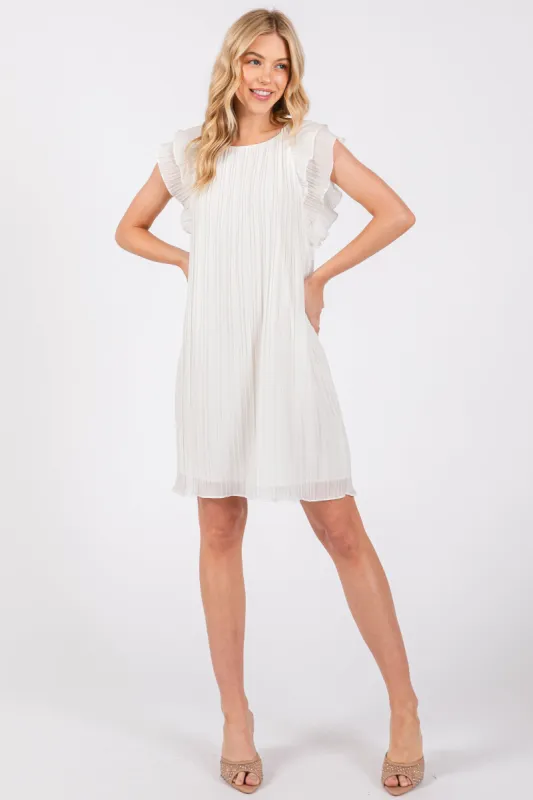 Ivory Flutter Sleeve Pleated Chiffon Mini Dress sold by Pinkblush
