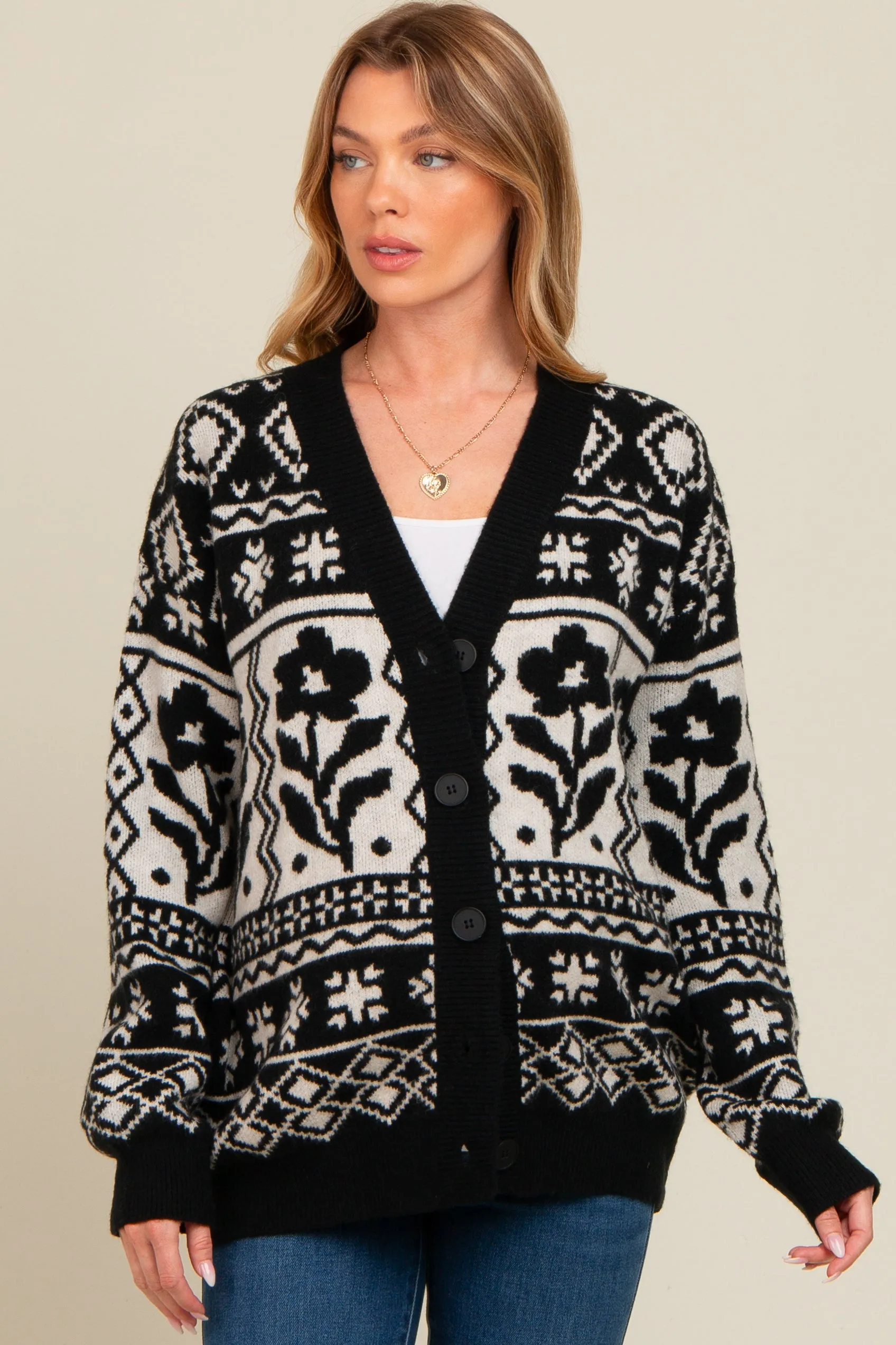 Black Printed Maternity Button Up Cardigan sold by Pinkblush product image thumbnail 2