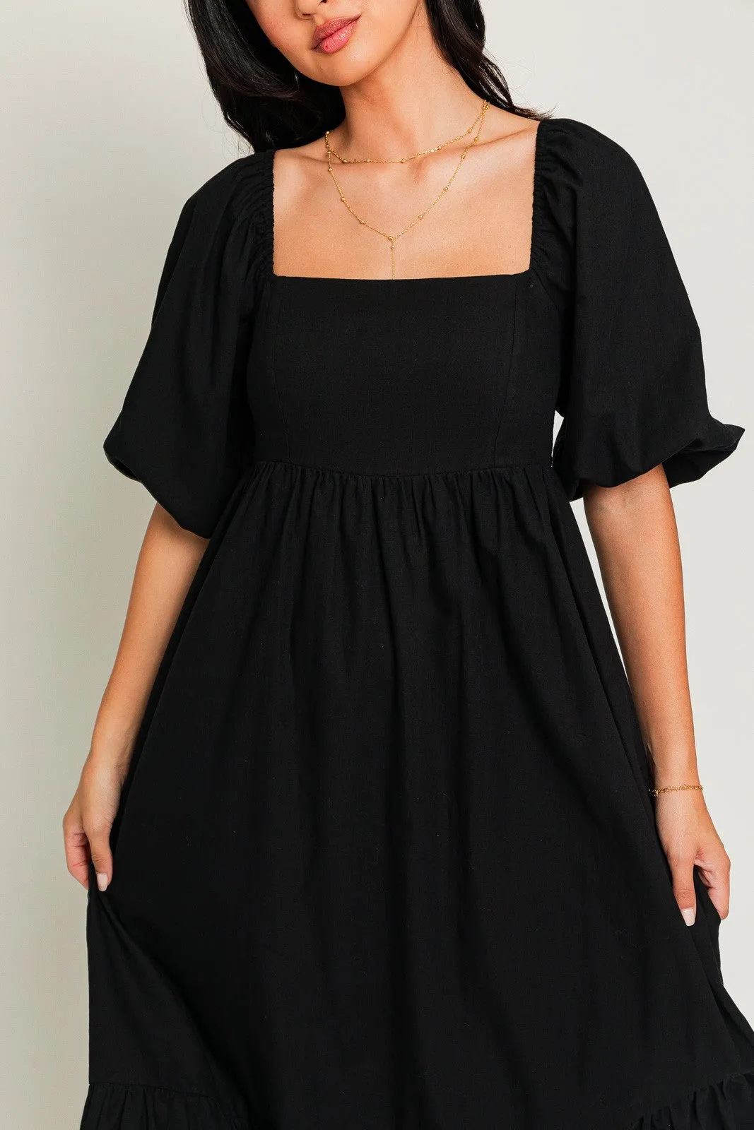Black Square Neck Puff Sleeve Midi Dress sold by Pinkblush product image thumbnail 5