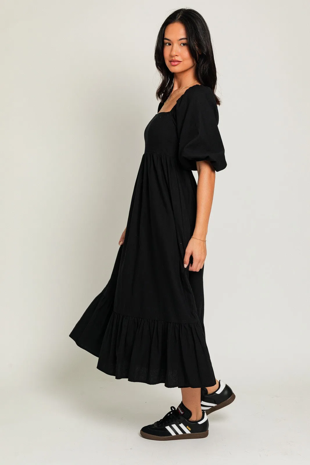 Black Square Neck Puff Sleeve Midi Dress sold by Pinkblush product image thumbnail 2