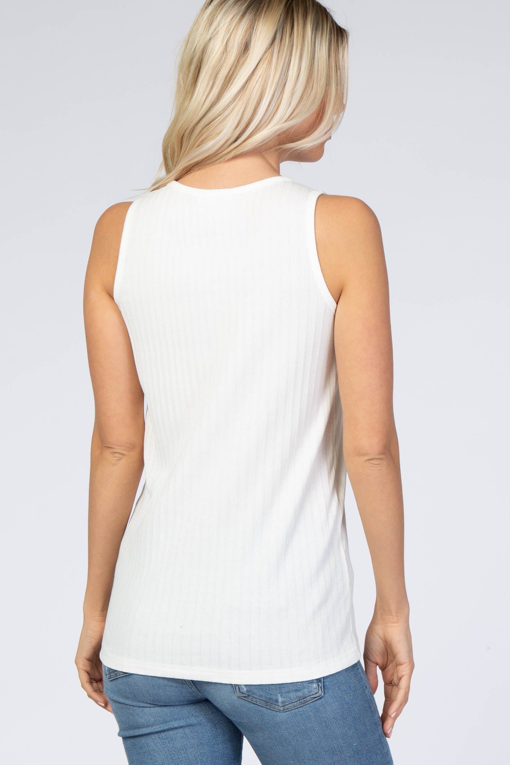 Ivory Ribbed Button Front Tank Top sold by Pinkblush product image thumbnail 3
