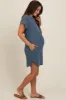 Blue Ribbed Round Hem Maternity Dress sold by Pinkblush