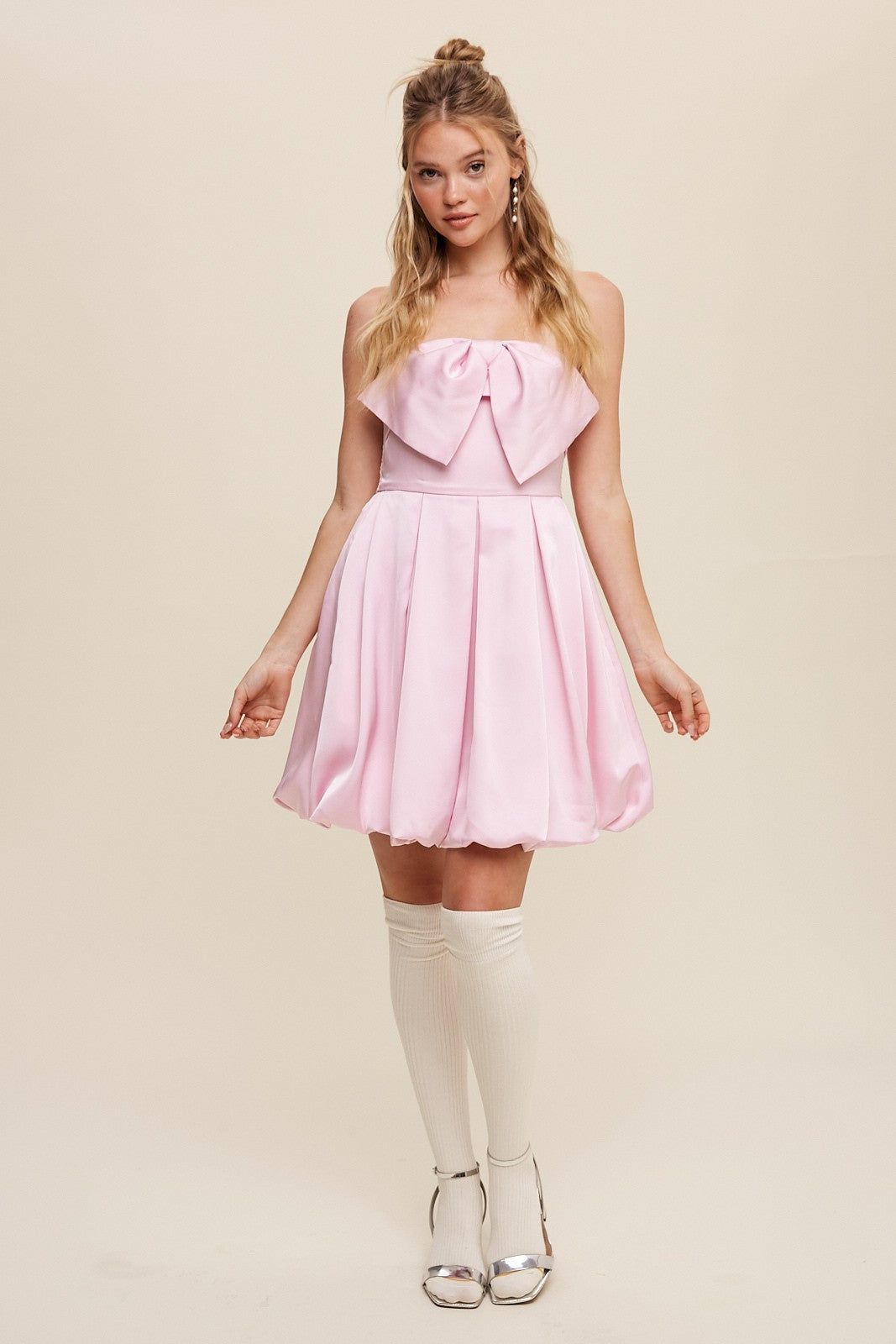 Baby Pink Bow Tie Mini Satin Dress sold by Pinkblush product image thumbnail 4