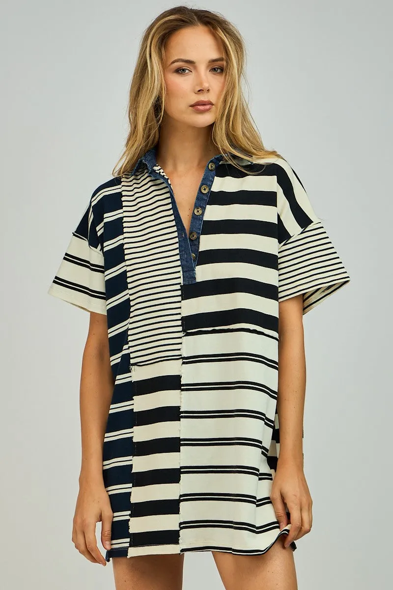 Multi Stripe Collar Mini Dress sold by Pinkblush