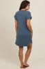 Blue Ribbed Round Hem Maternity Dress sold by Pinkblush