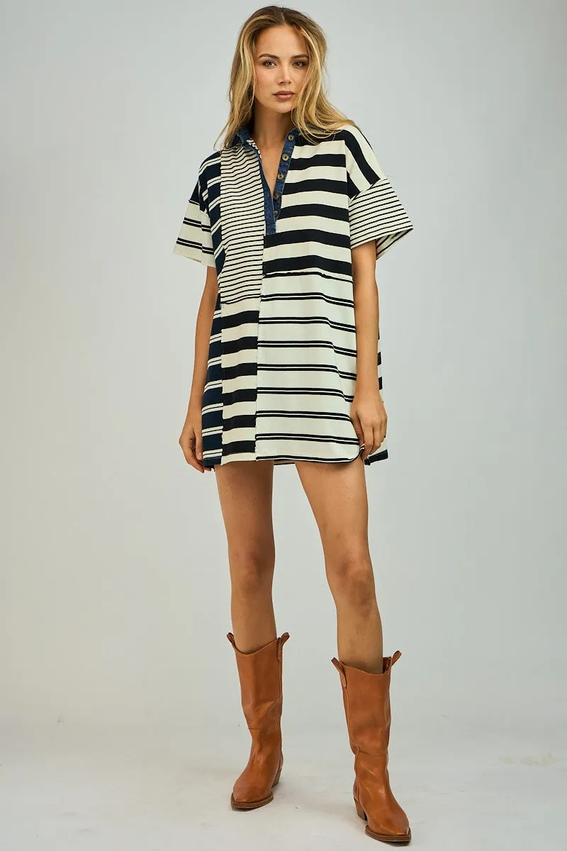Multi Stripe Collar Mini Dress sold by Pinkblush product image thumbnail 4