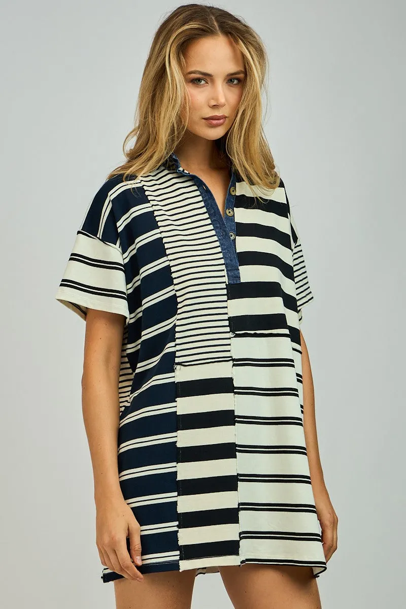 Multi Stripe Collar Mini Dress sold by Pinkblush product image thumbnail 2