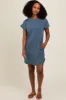 Blue Ribbed Round Hem Maternity Dress sold by Pinkblush
