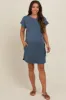 Blue Ribbed Round Hem Maternity Dress sold by Pinkblush