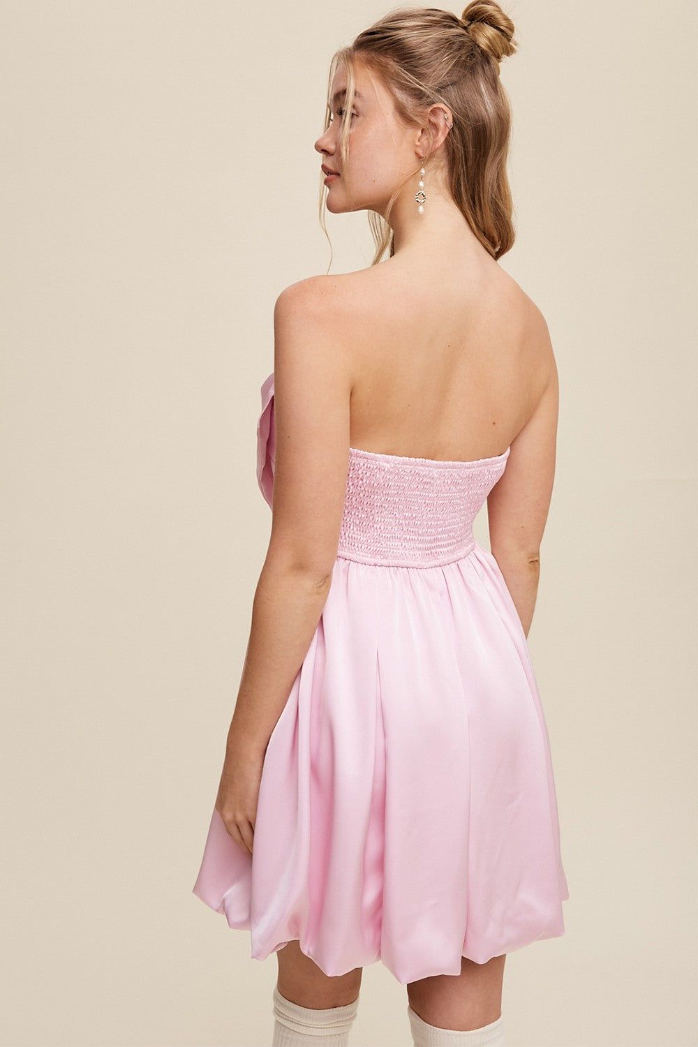 Baby Pink Bow Tie Mini Satin Dress sold by Pinkblush product image thumbnail 3