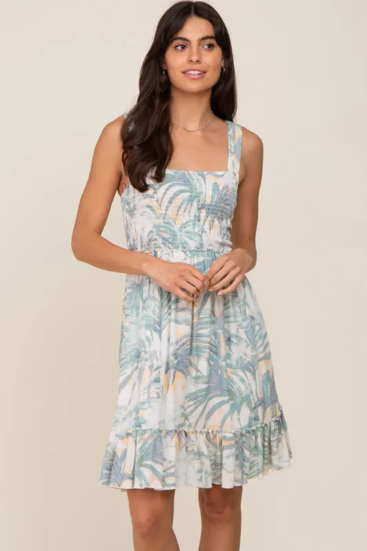 Mint Green Leaf Print Smocked Dress sold by Pinkblush