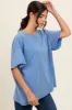 Blue Raw Rolled Hem Top sold by Pinkblush
