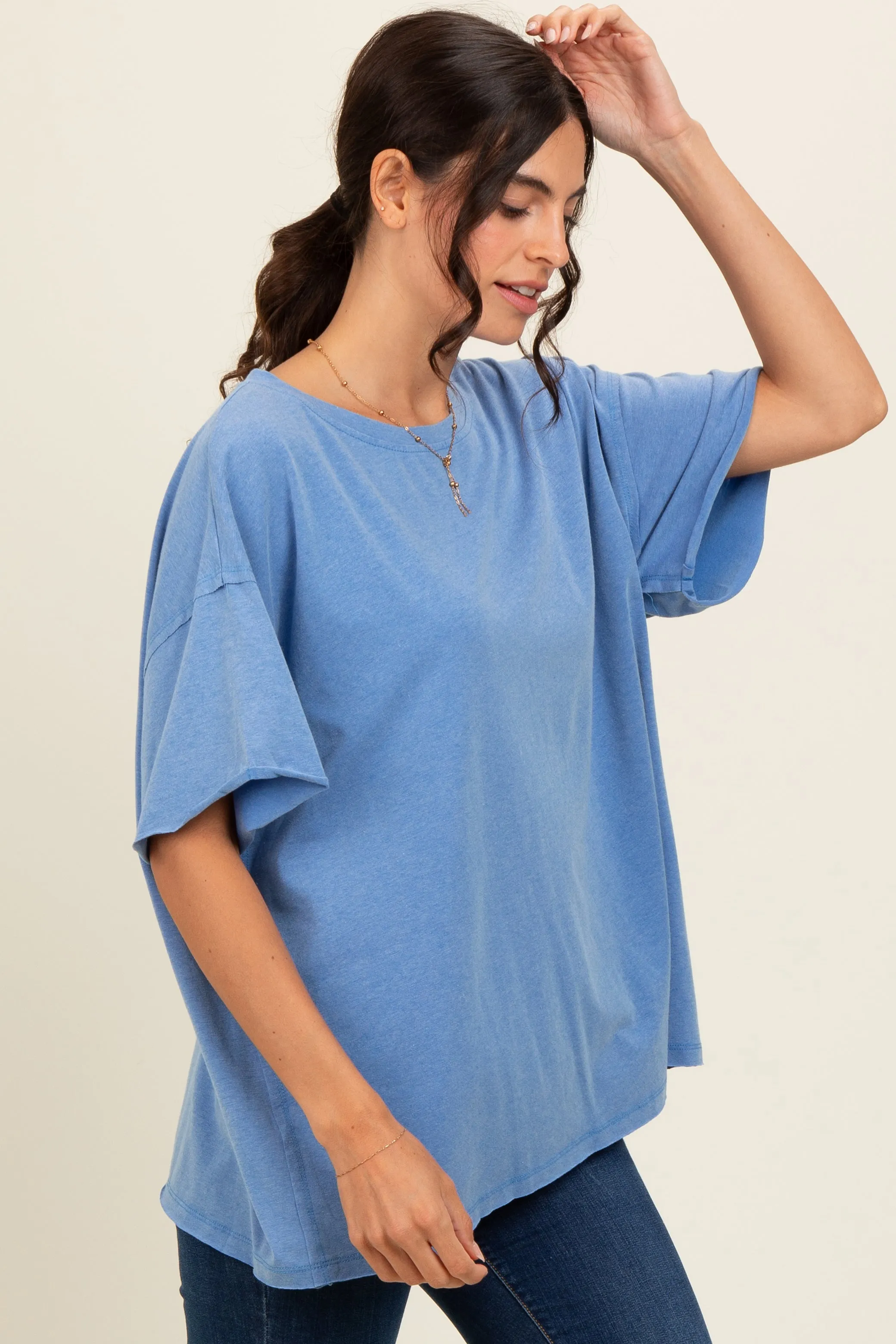 Blue Raw Rolled Hem Top sold by Pinkblush product image thumbnail 3