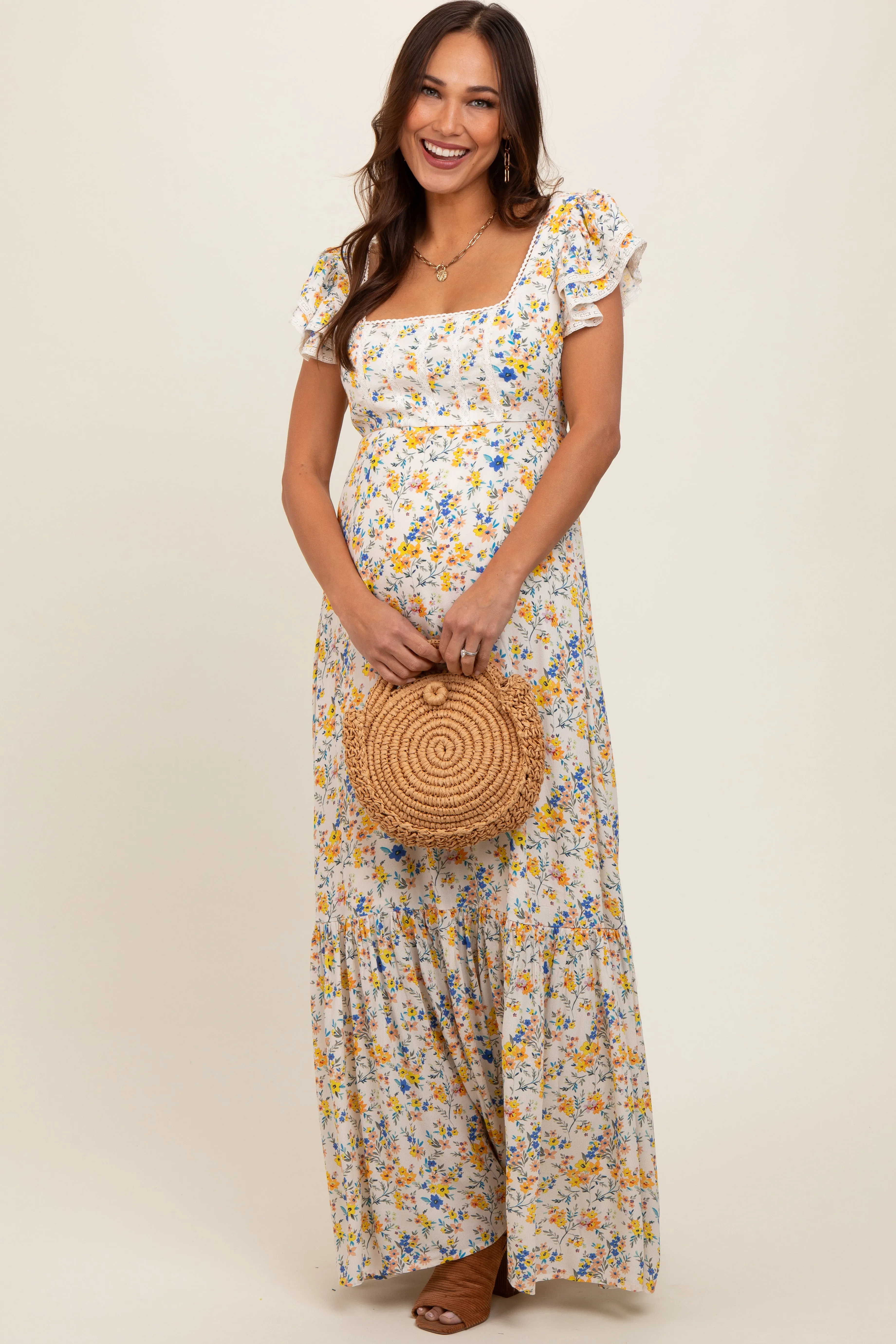 Multicolor Floral Crochet Accent Maternity Maxi Dress sold by Pinkblush product image thumbnail 2