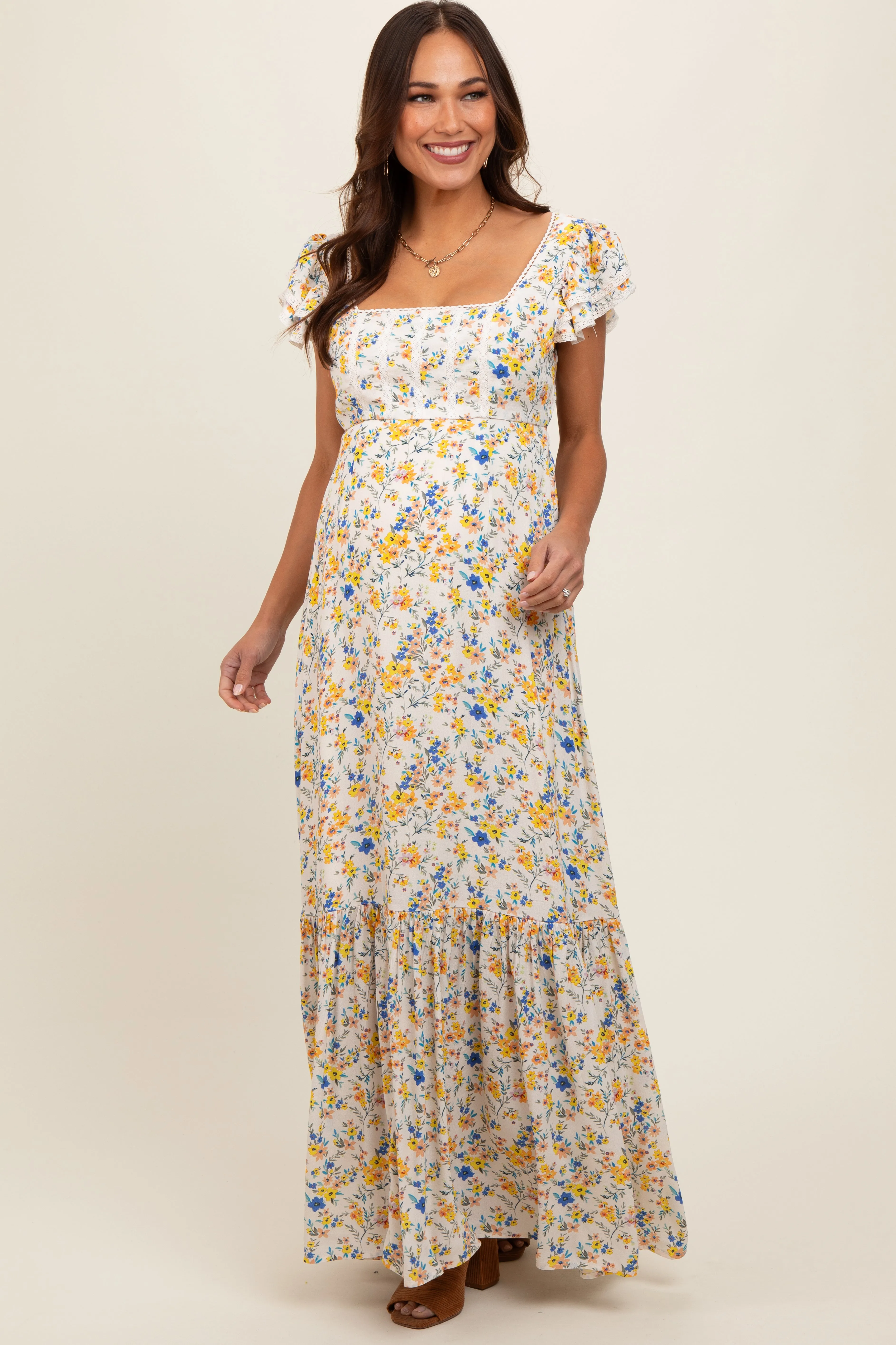 Multicolor Floral Crochet Accent Maternity Maxi Dress sold by Pinkblush product image thumbnail 3