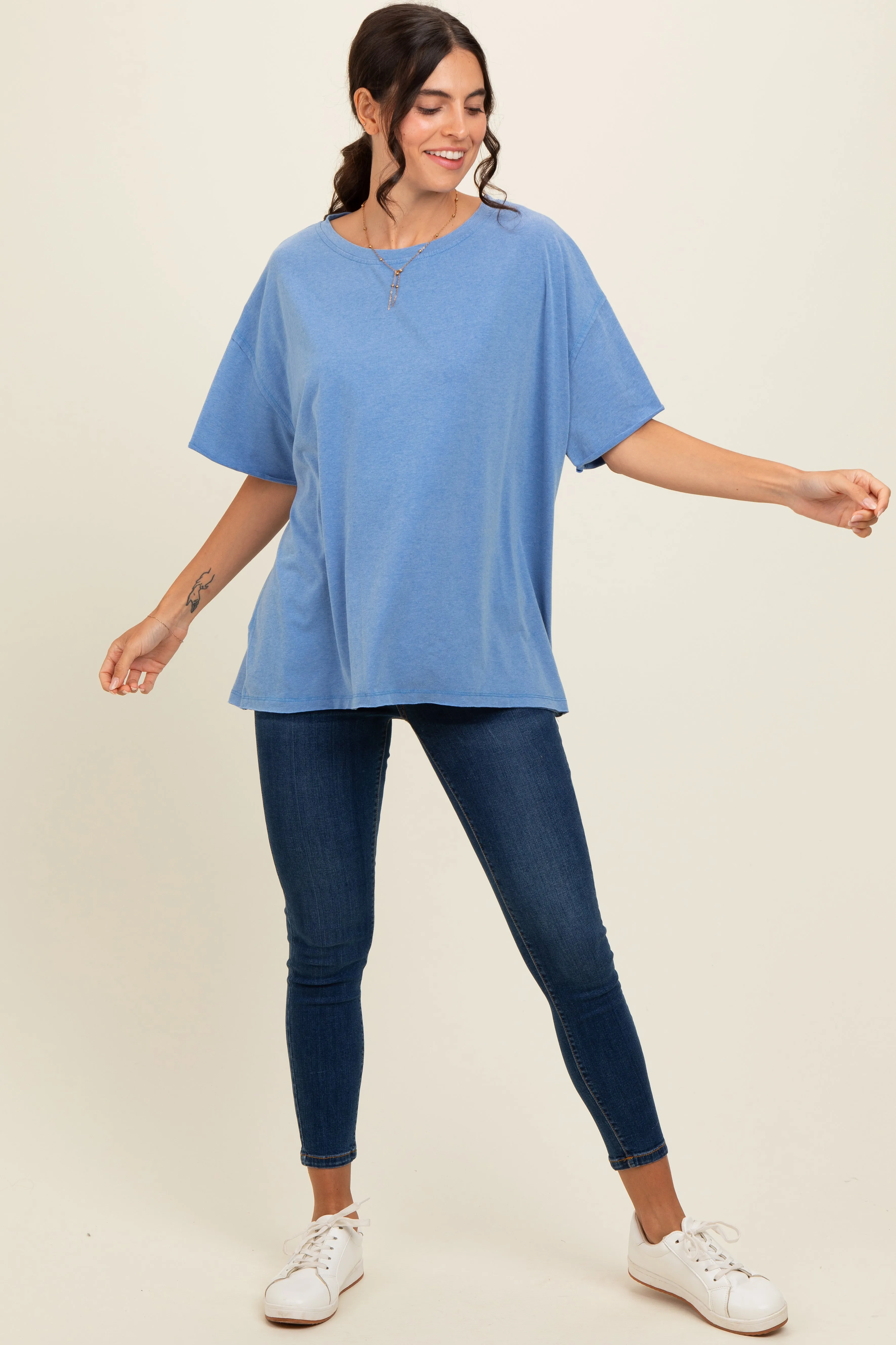 Blue Raw Rolled Hem Top sold by Pinkblush product image thumbnail 2