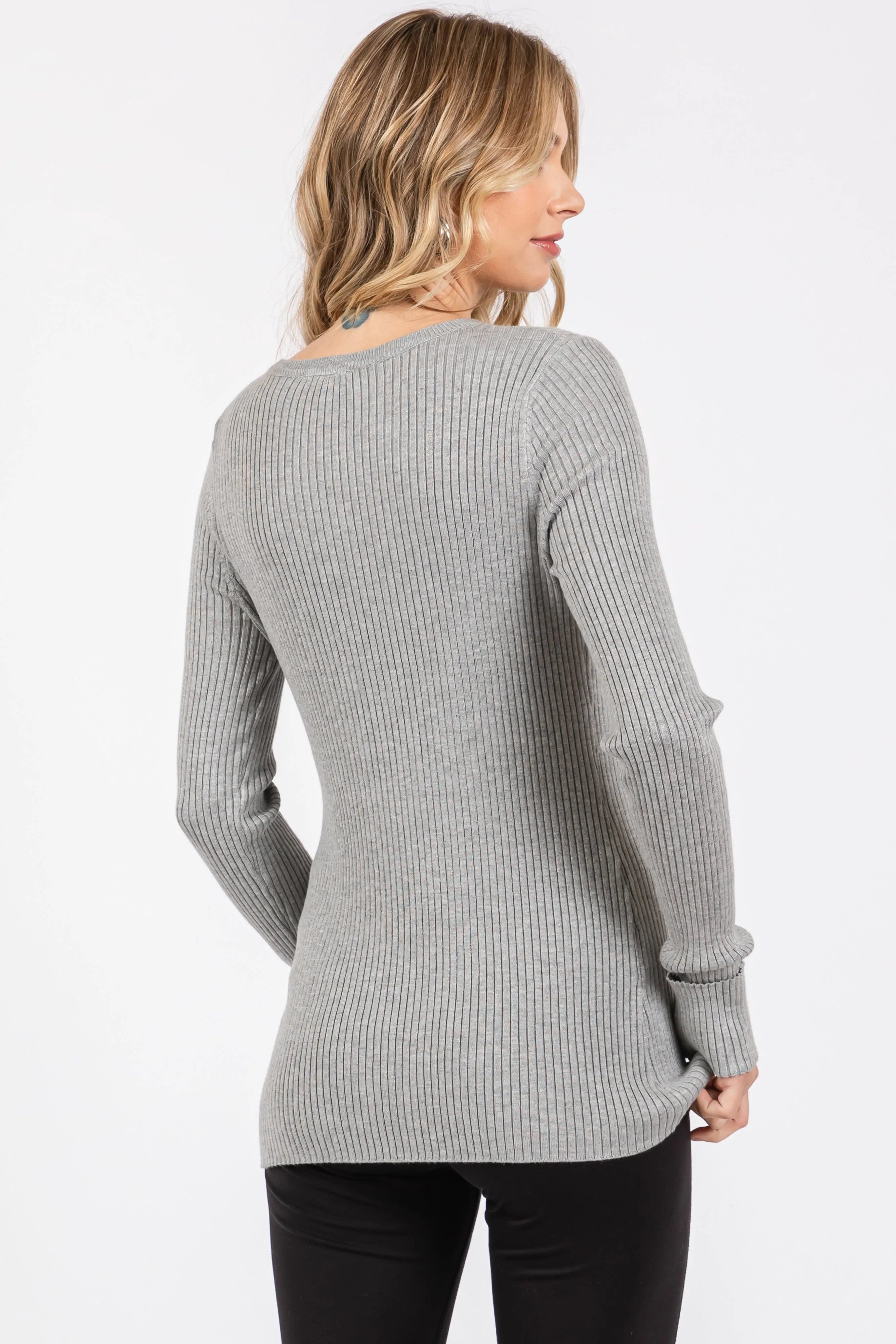 Heather Grey Ribbed Henley Top sold by Pinkblush product image thumbnail 3