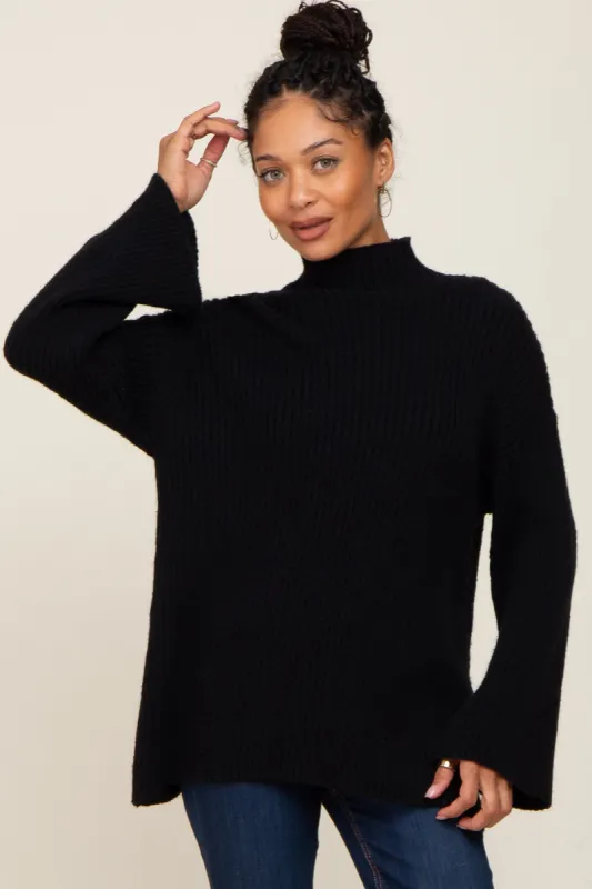 Black Rib Knit Mock Neck Sweater sold by Pinkblush