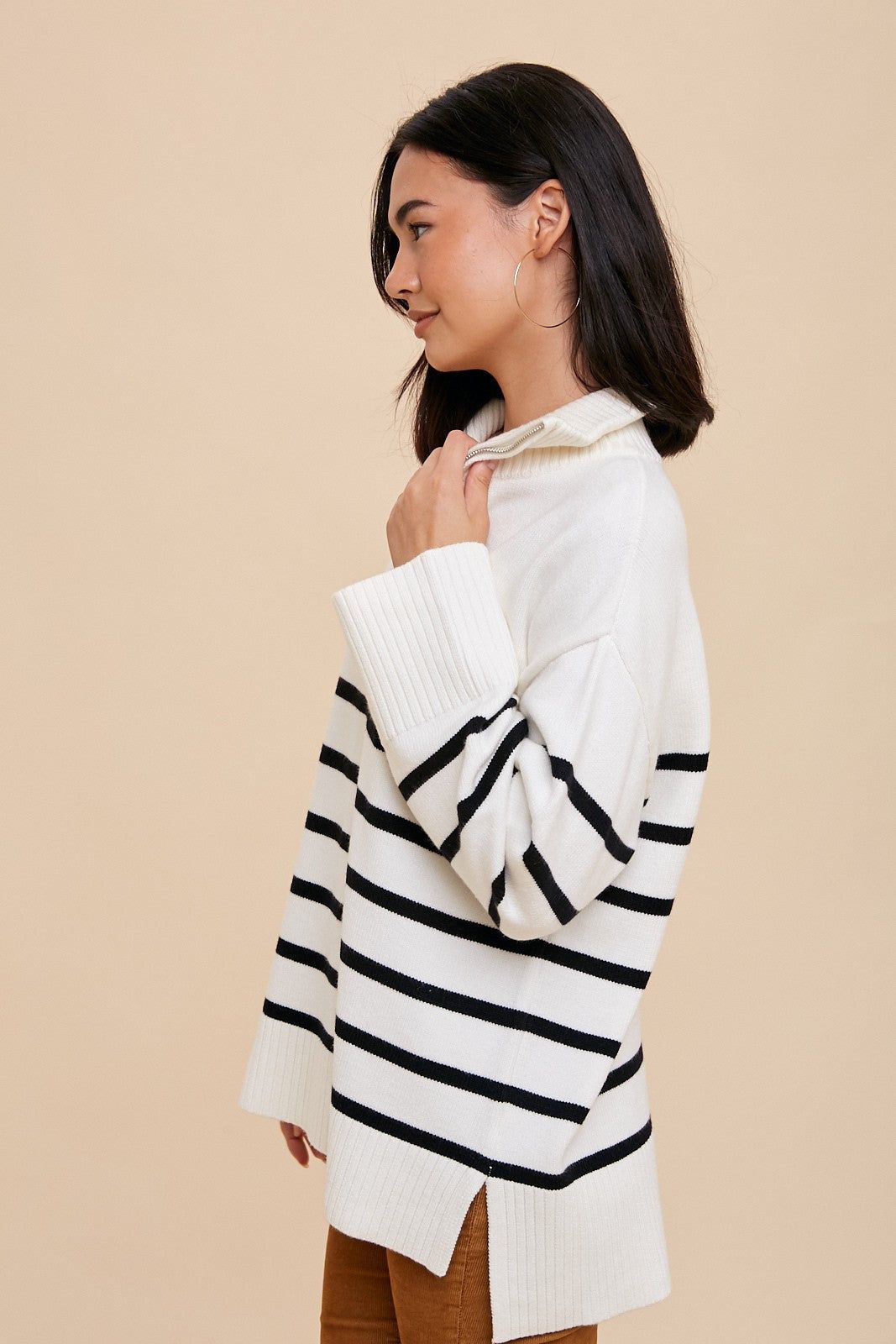 Black Striped Half Zip Knit Pullover sold by Pinkblush product image thumbnail 2