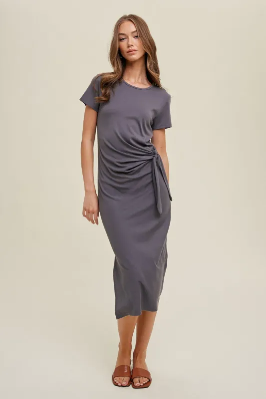 Charcoal Side Tie Midi Dress sold by Pinkblush