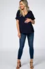 Navy Short Sleeve Maternity Blouse sold by Pinkblush