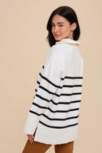Black Striped Half Zip Knit Pullover sold by Pinkblush