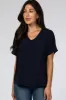 Navy Short Sleeve Maternity Blouse sold by Pinkblush