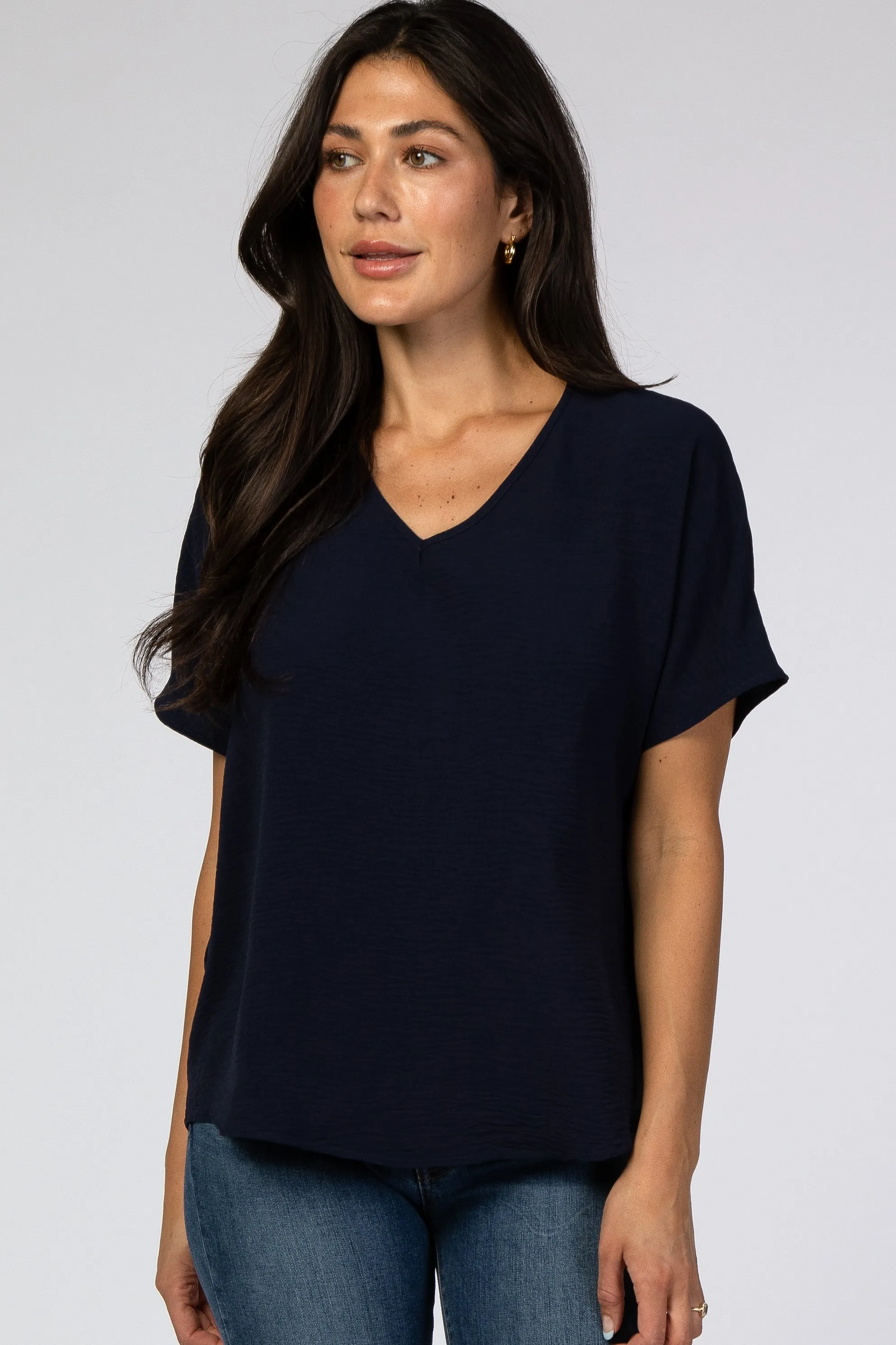 Navy Short Sleeve Maternity Blouse sold by Pinkblush product image thumbnail 5