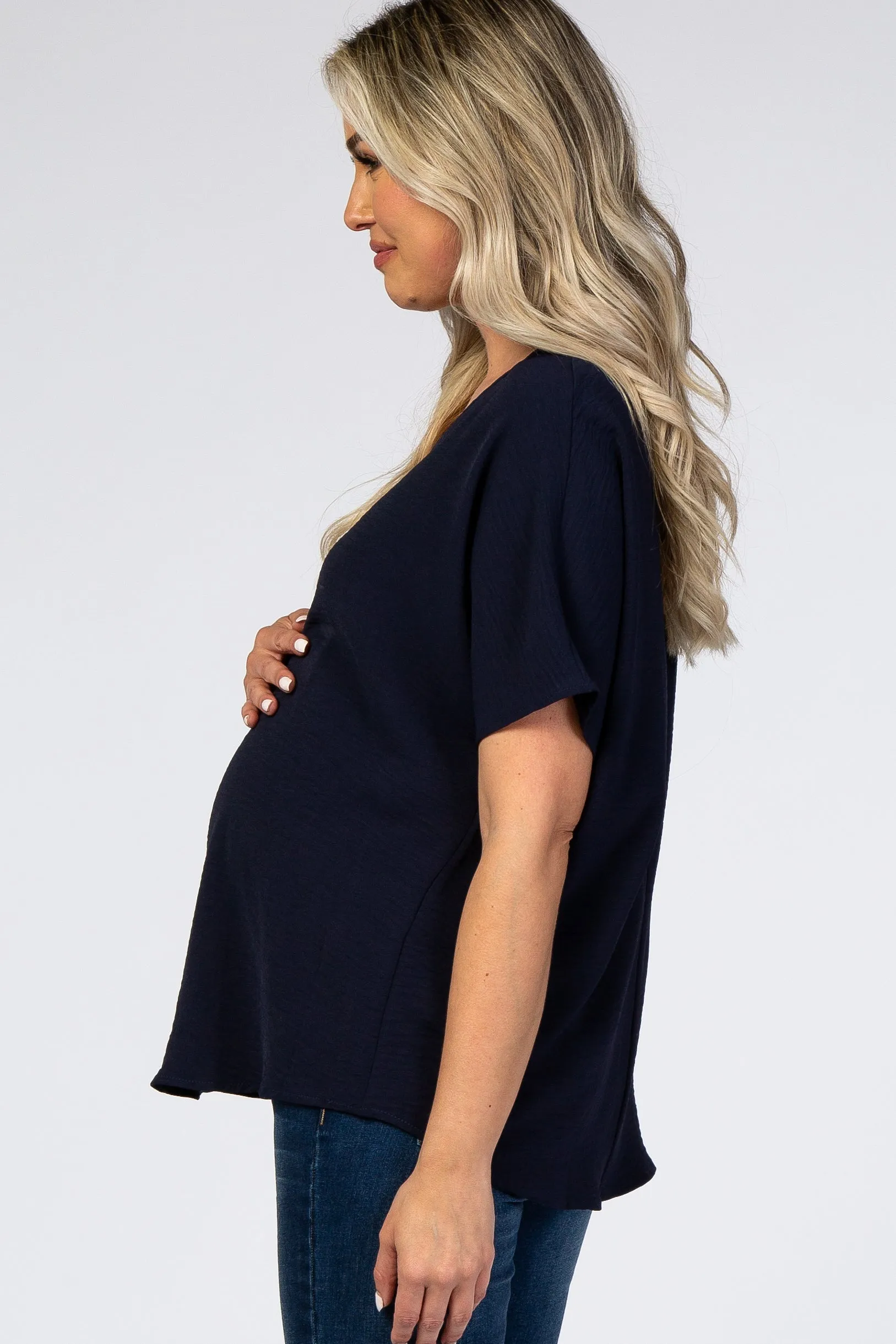 Navy Short Sleeve Maternity Blouse sold by Pinkblush product image thumbnail 2