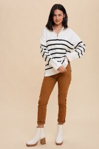 Black Striped Half Zip Knit Pullover sold by Pinkblush