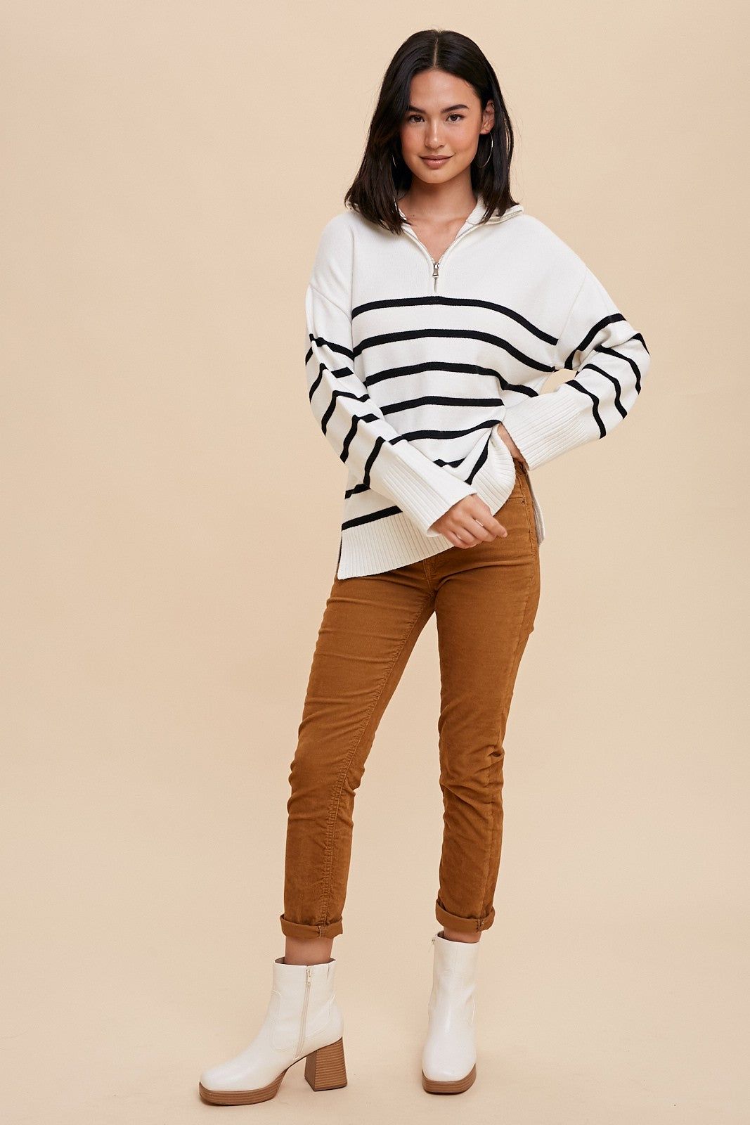 Black Striped Half Zip Knit Pullover sold by Pinkblush product image thumbnail 4