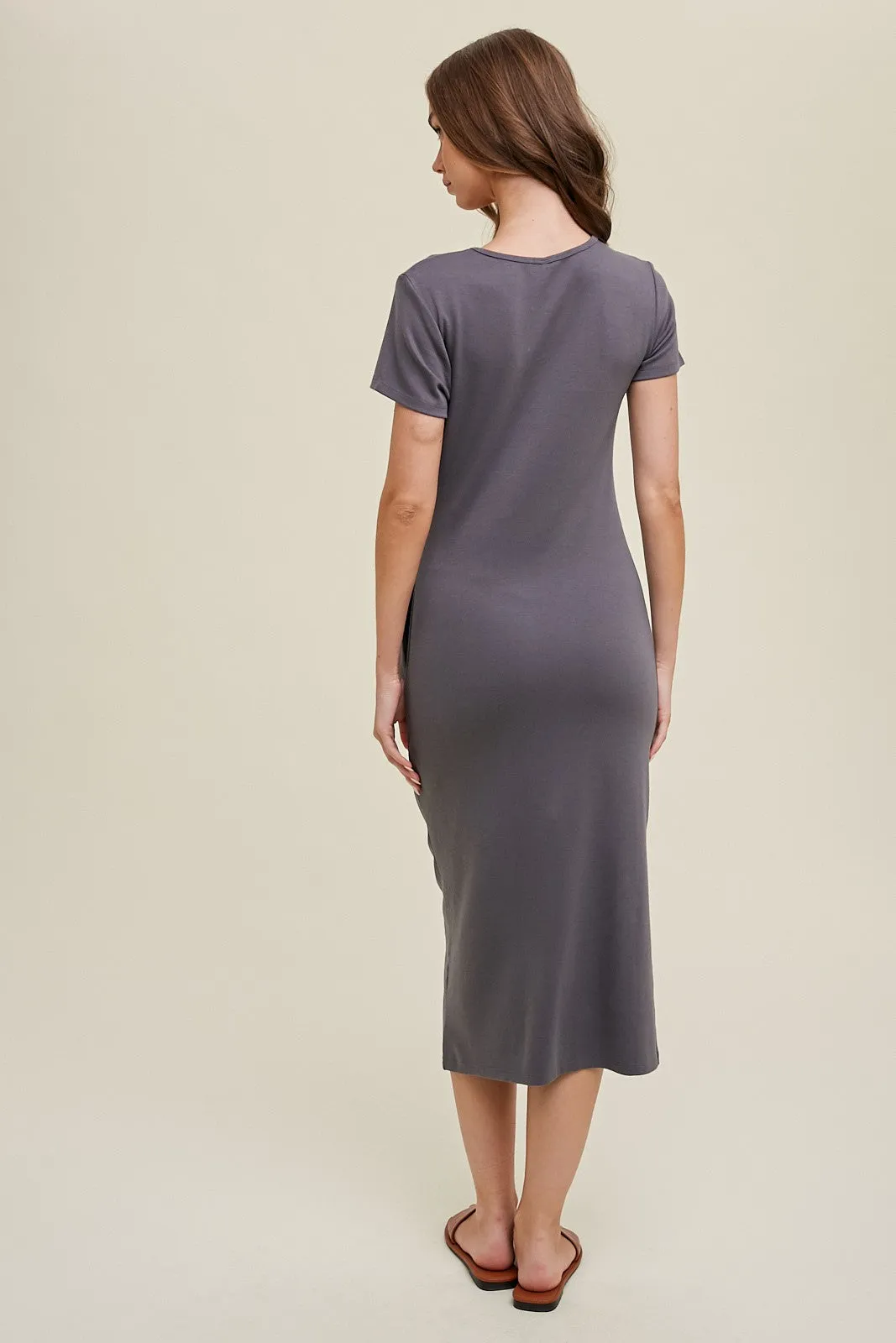 Charcoal Side Tie Midi Dress sold by Pinkblush product image thumbnail 3