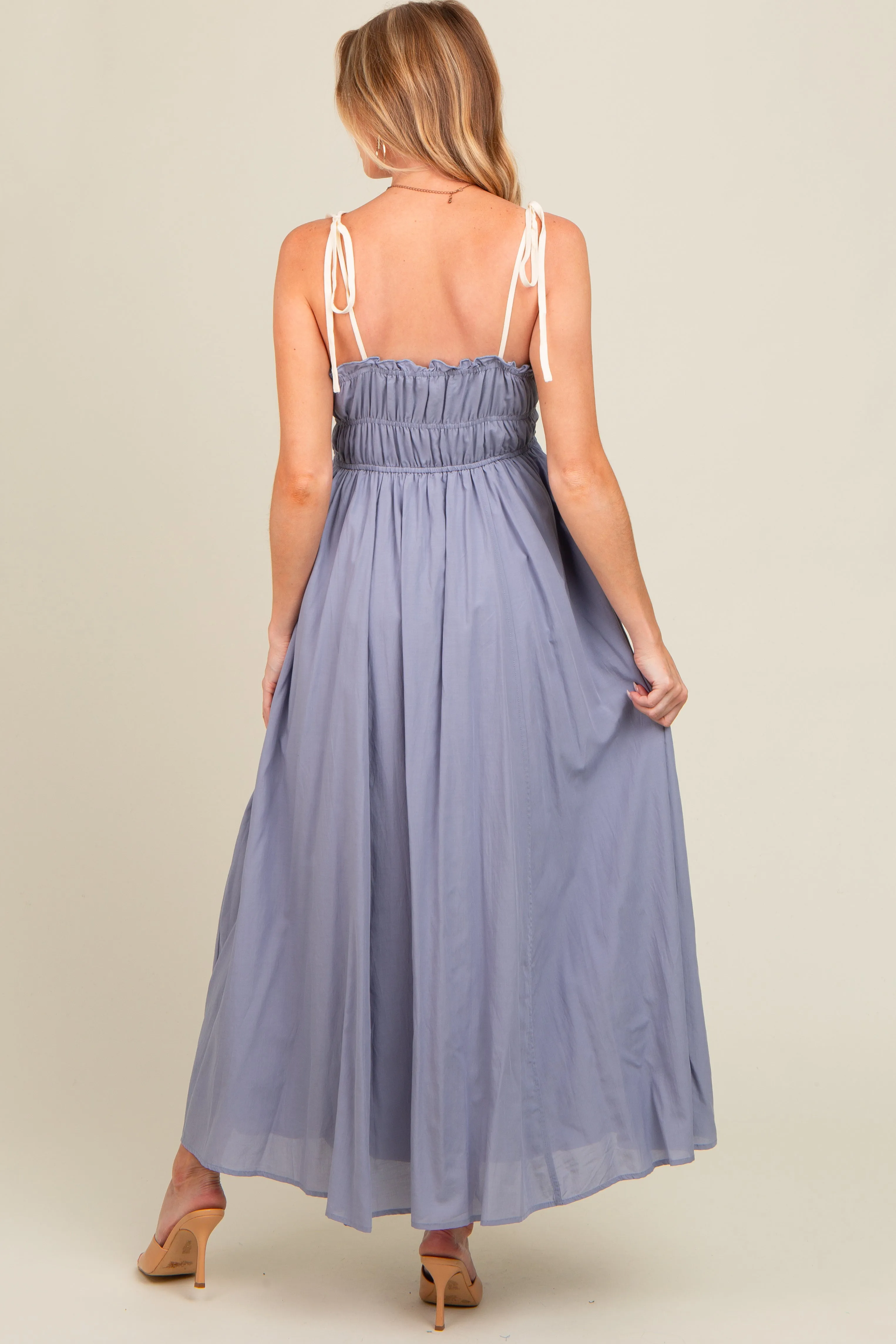 Periwinkle Contrast Ribbon Trim Maternity Maxi Dress sold by Pinkblush product image thumbnail 3