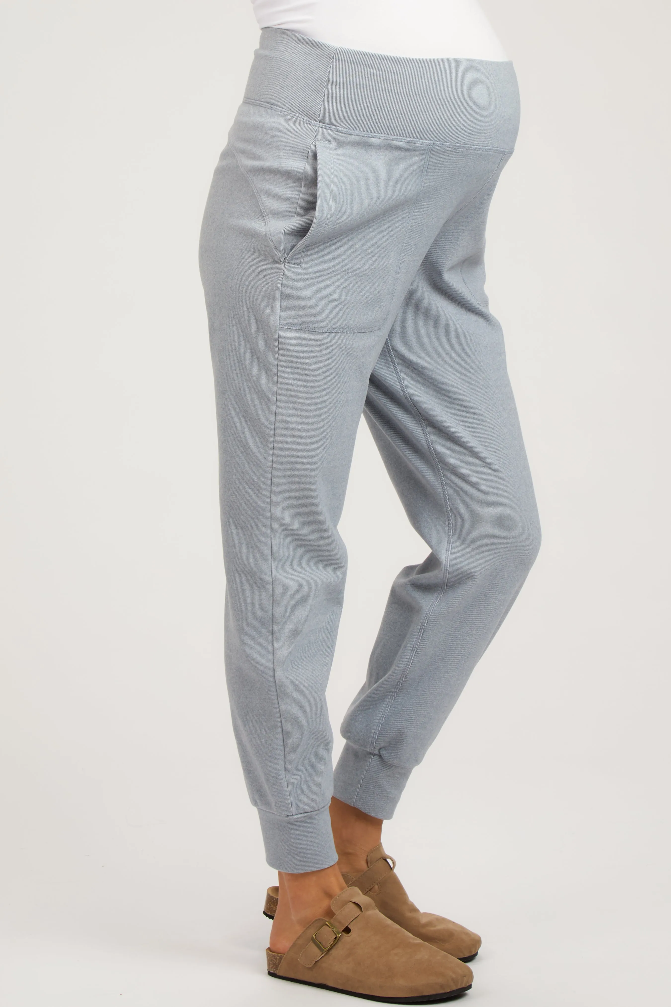 Light Blue Soft Knit Maternity Joggers sold by Pinkblush product image thumbnail 3