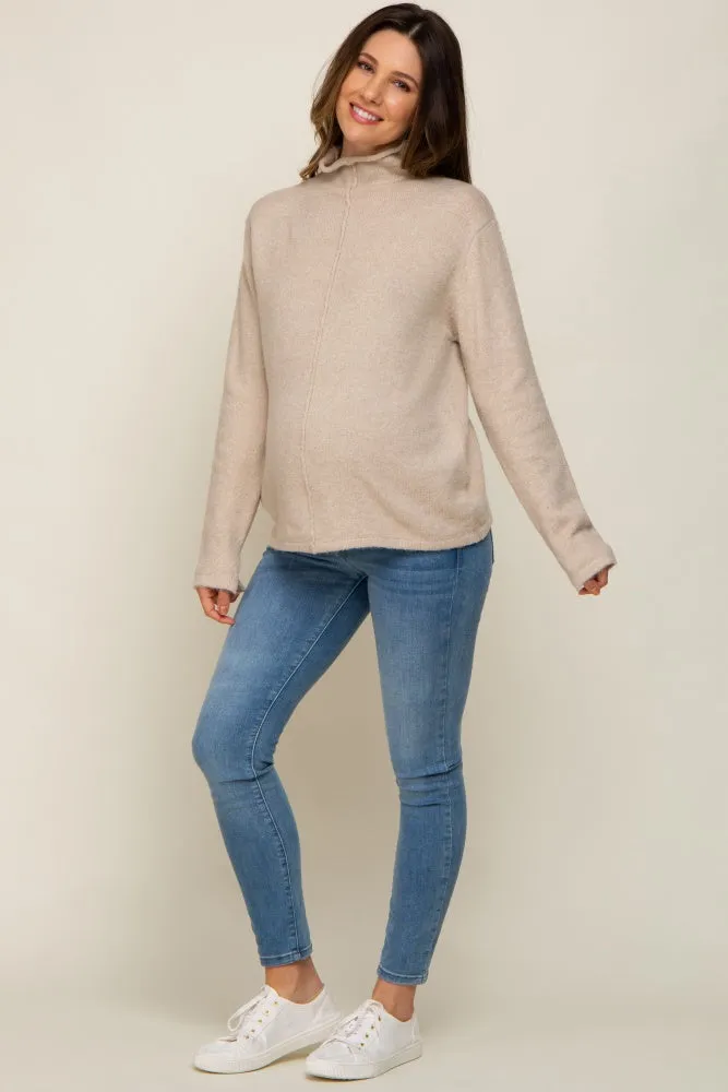 Beige Ultra Soft Mock Neck Maternity Sweater sold by Pinkblush product image thumbnail 4