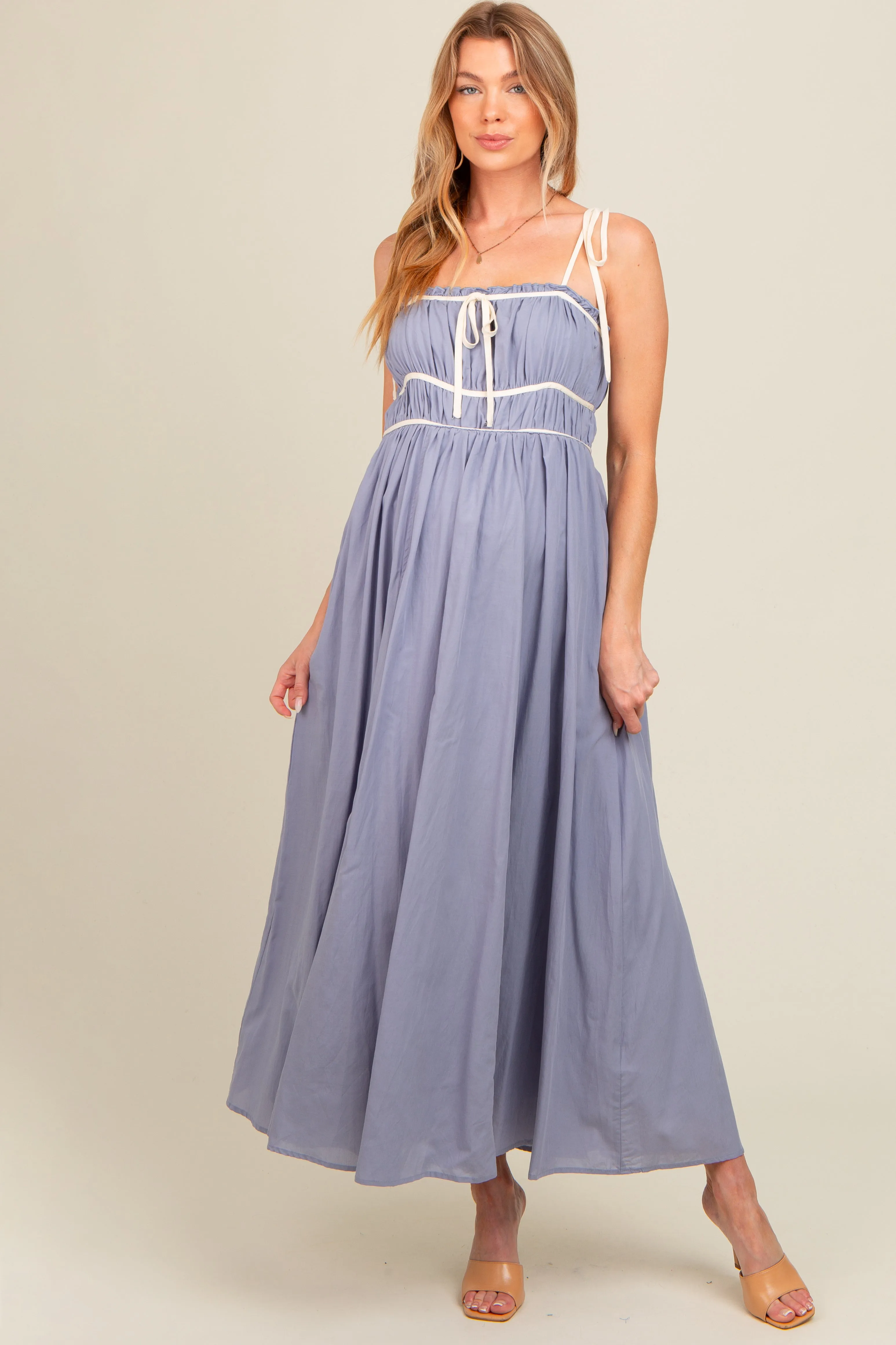 Periwinkle Contrast Ribbon Trim Maternity Maxi Dress sold by Pinkblush