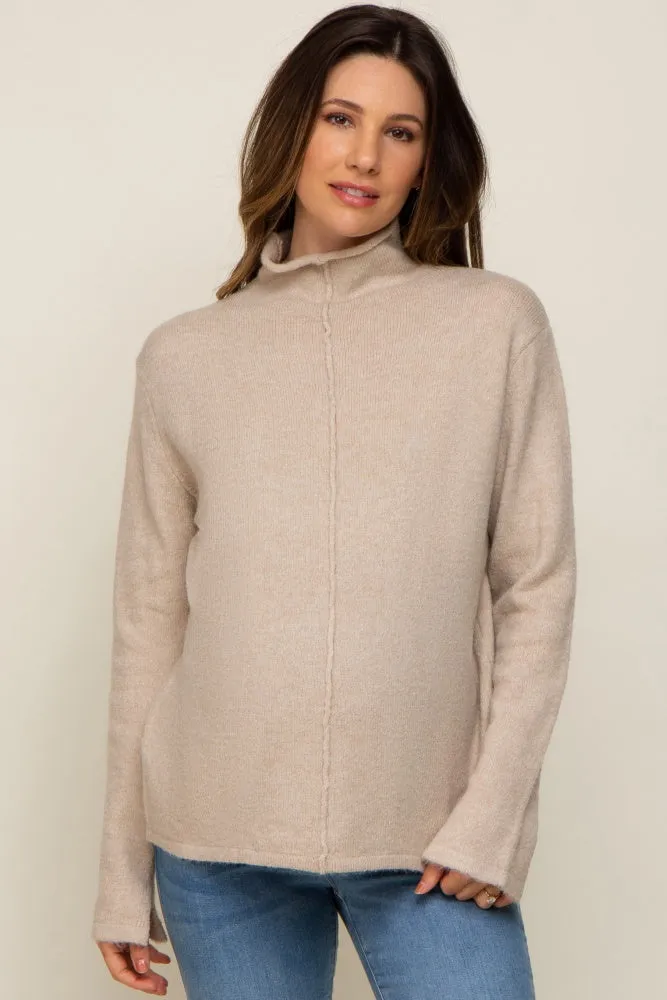 Beige Ultra Soft Mock Neck Maternity Sweater sold by Pinkblush