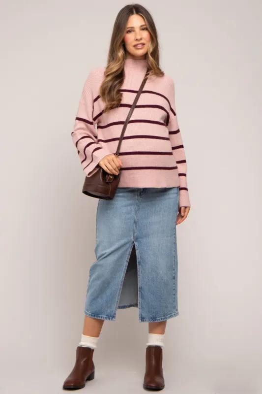 Light Pink Striped Mock Neck Maternity Sweater sold by Pinkblush