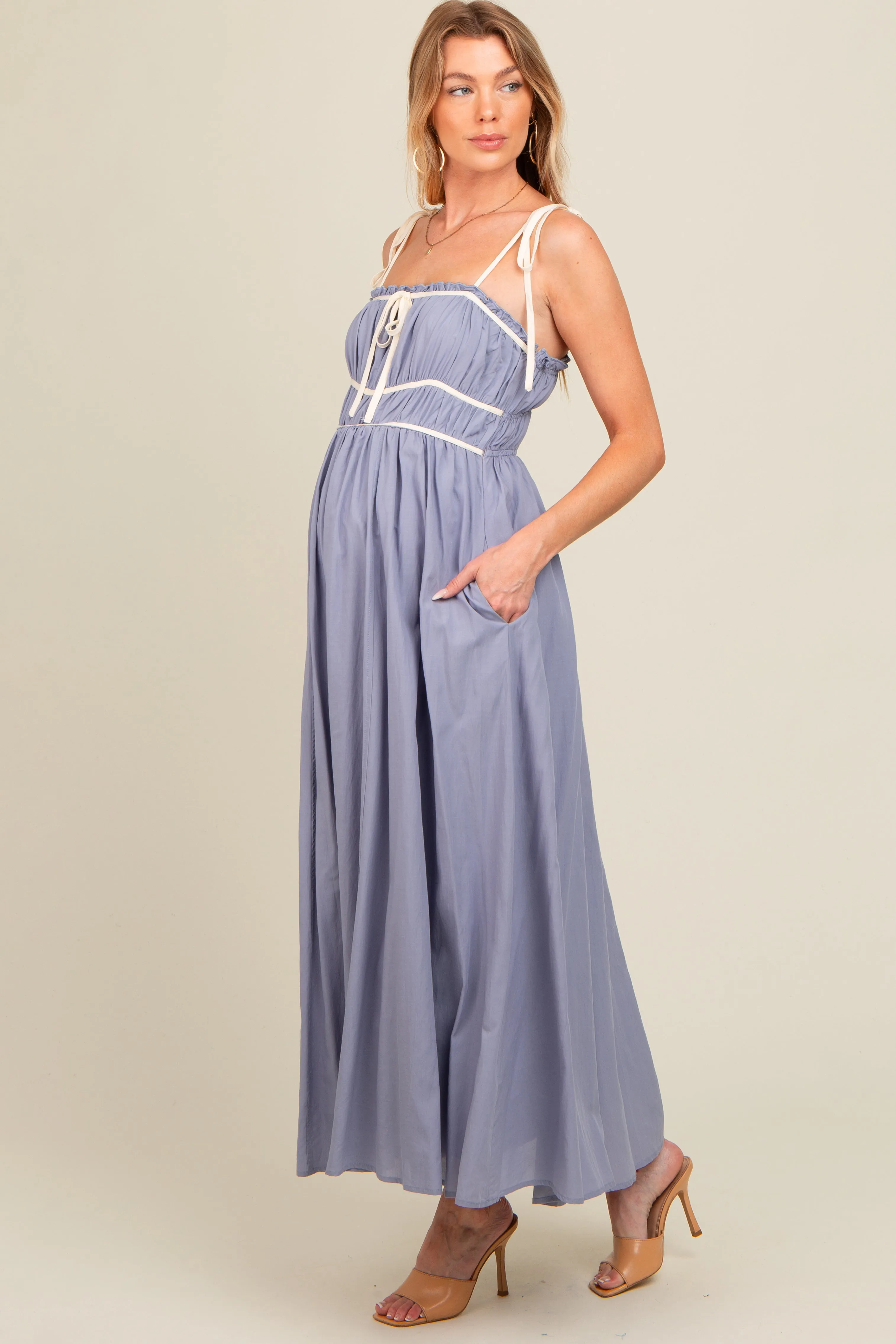 Periwinkle Contrast Ribbon Trim Maternity Maxi Dress sold by Pinkblush product image thumbnail 2