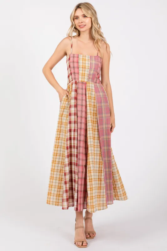 Pink Mixed Plaid Maxi Dress sold by Pinkblush