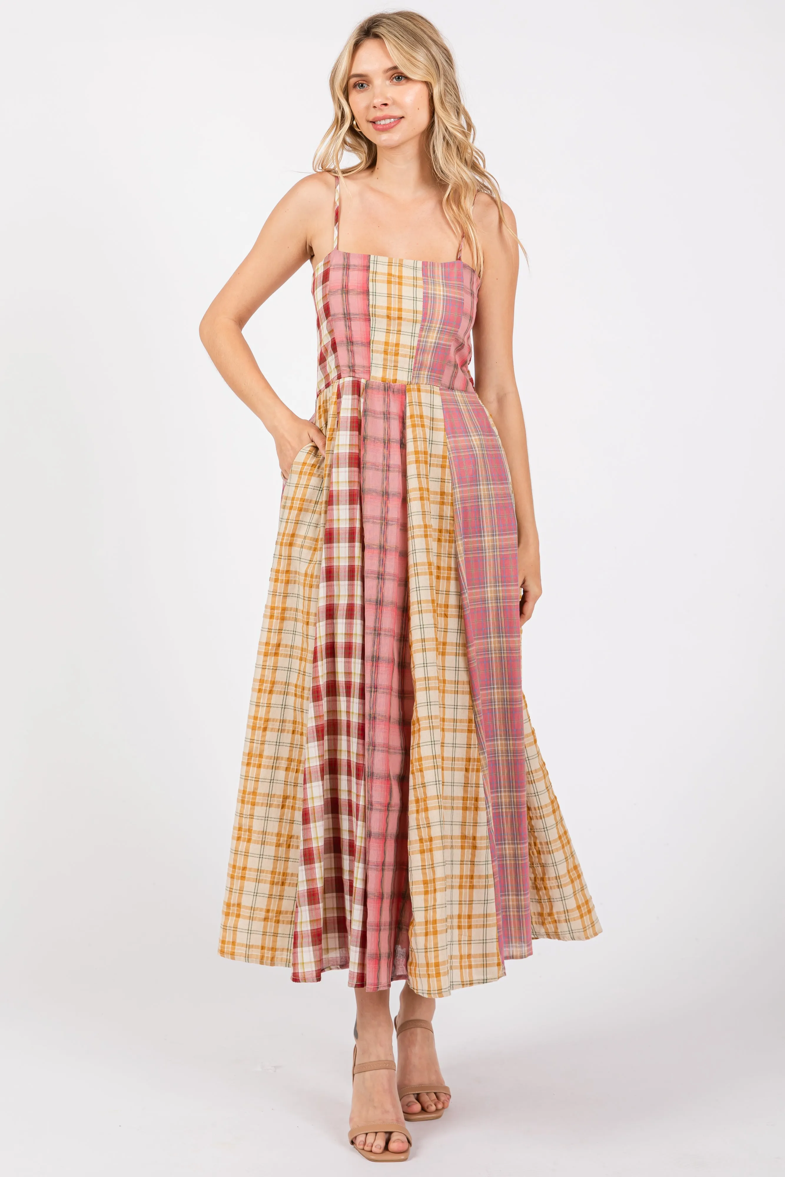 Pink Mixed Plaid Maxi Dress sold by Pinkblush