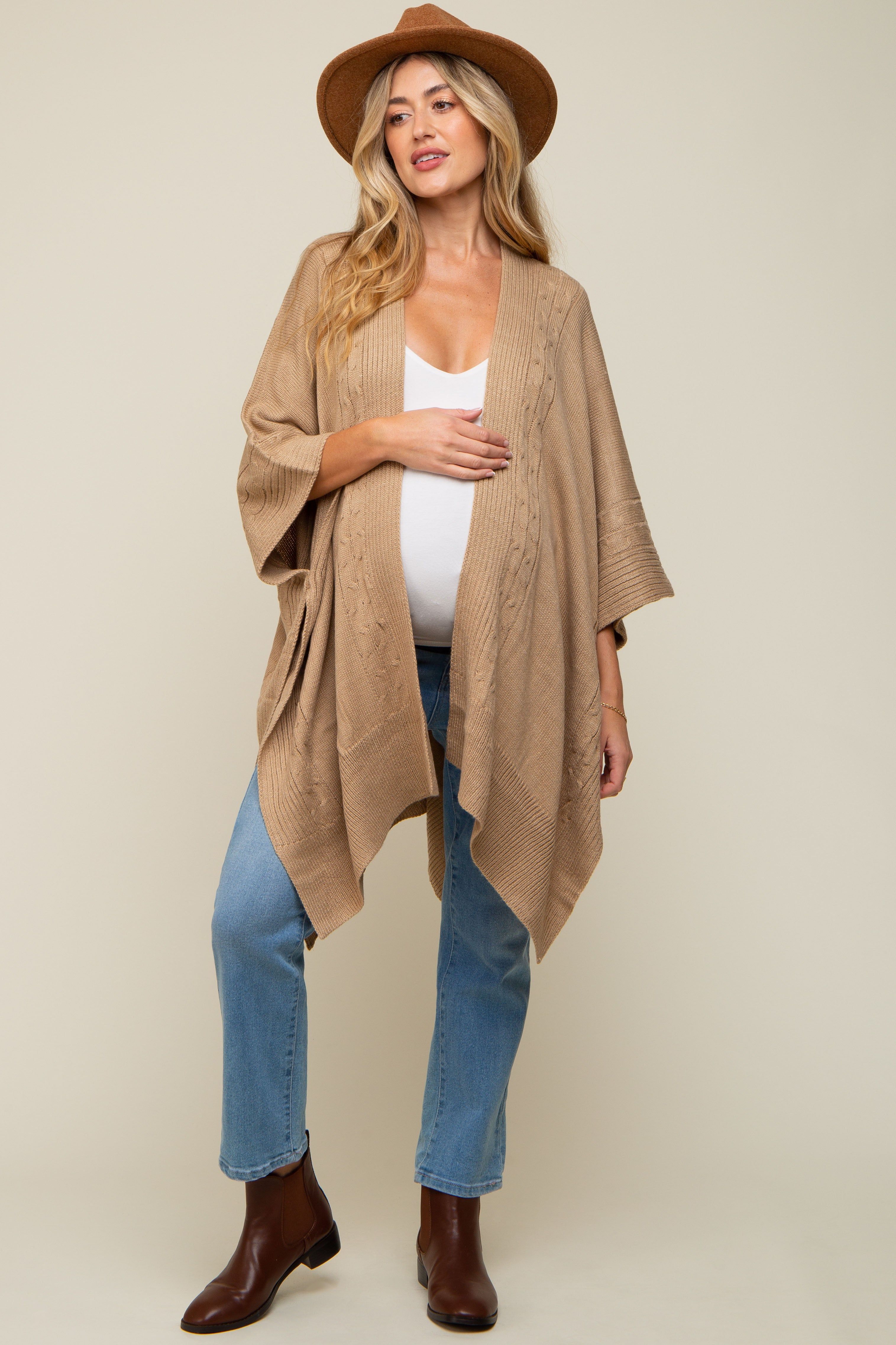 Beige Draped Cable Knit Dolman Sleeve Maternity Cardigan sold by Pinkblush product image thumbnail 5