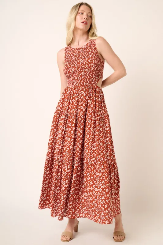 Rust Abstract Animal Print Cut Out Detail Maxi Dress sold by Pinkblush