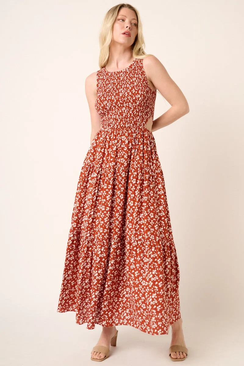Rust Abstract Animal Print Cut Out Detail Maxi Dress sold by Pinkblush