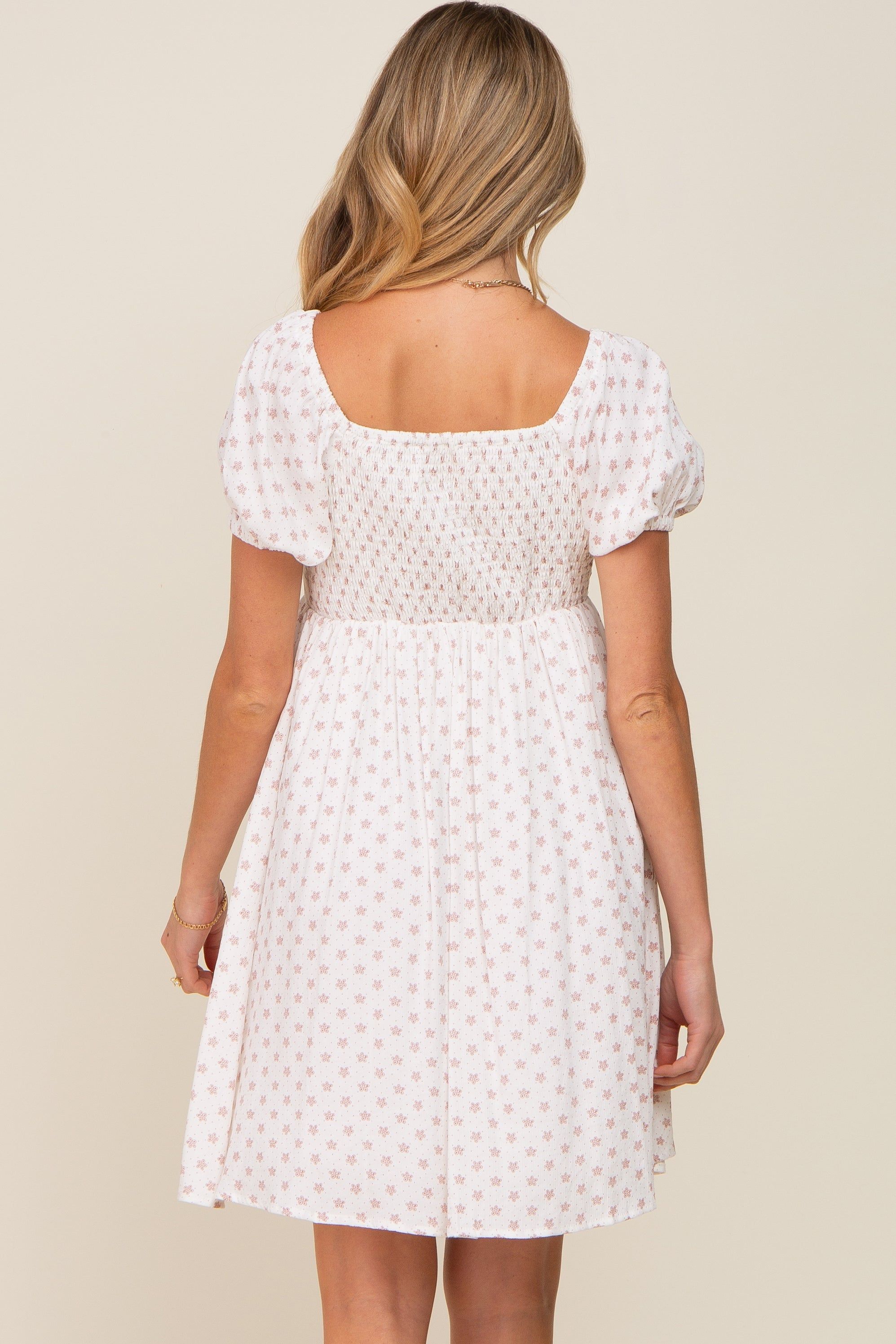 Mauve Floral Dotted Button Front Maternity Dress sold by Pinkblush product image thumbnail 3