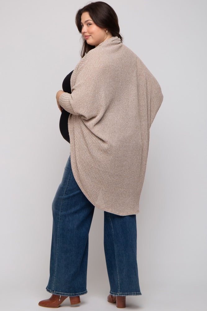Beige Open Knit Dolman Sleeve Maternity Plus Cardigan sold by Pinkblush product image thumbnail 5