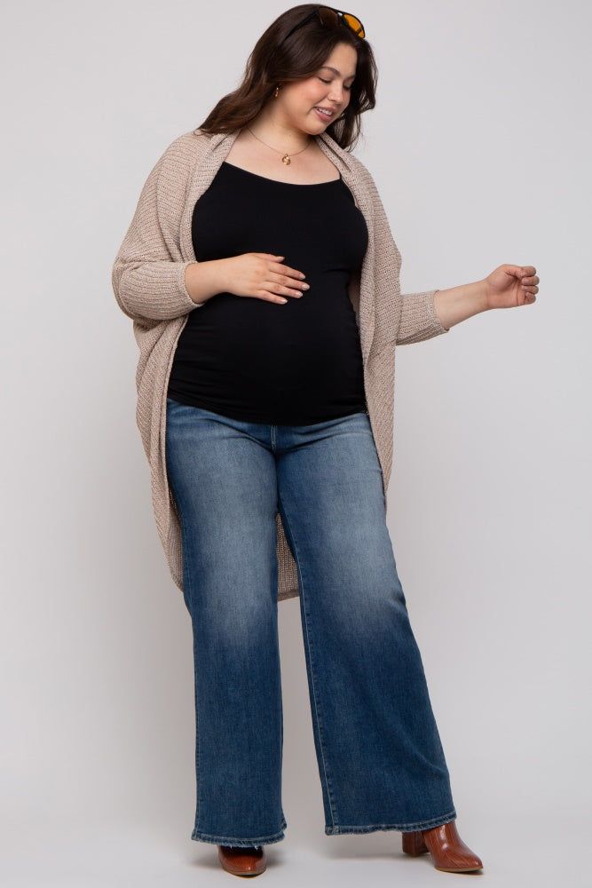 Beige Open Knit Dolman Sleeve Maternity Plus Cardigan sold by Pinkblush product image thumbnail 2