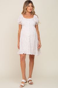 Mauve Floral Dotted Button Front Maternity Dress sold by Pinkblush