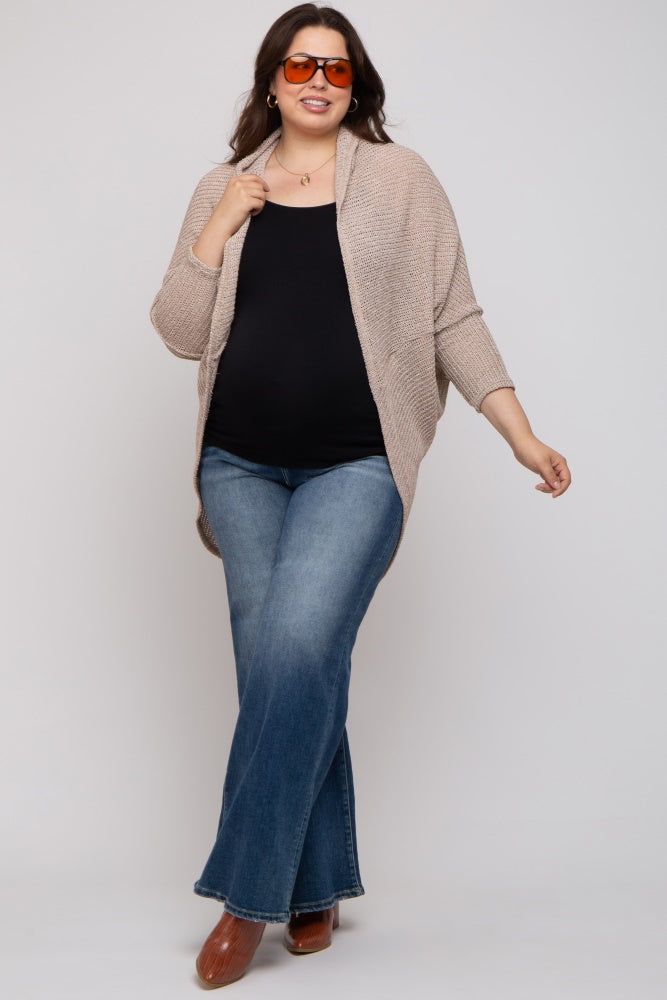 Beige Open Knit Dolman Sleeve Maternity Plus Cardigan sold by Pinkblush product image thumbnail 6